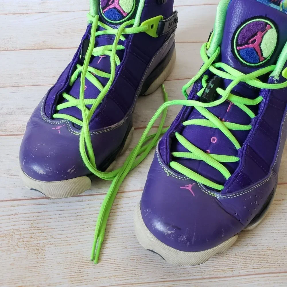 Nike Air Jordan 6 Rings Bel Air Sneakers Men's Size 9 Purple Green Lace Up